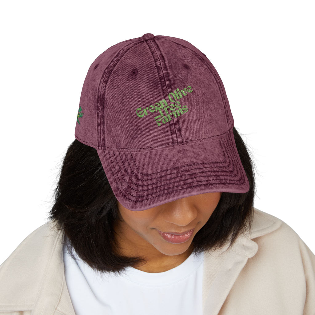 Vintage Embroidered Cap — 'Green Vibes' Distressed Hat