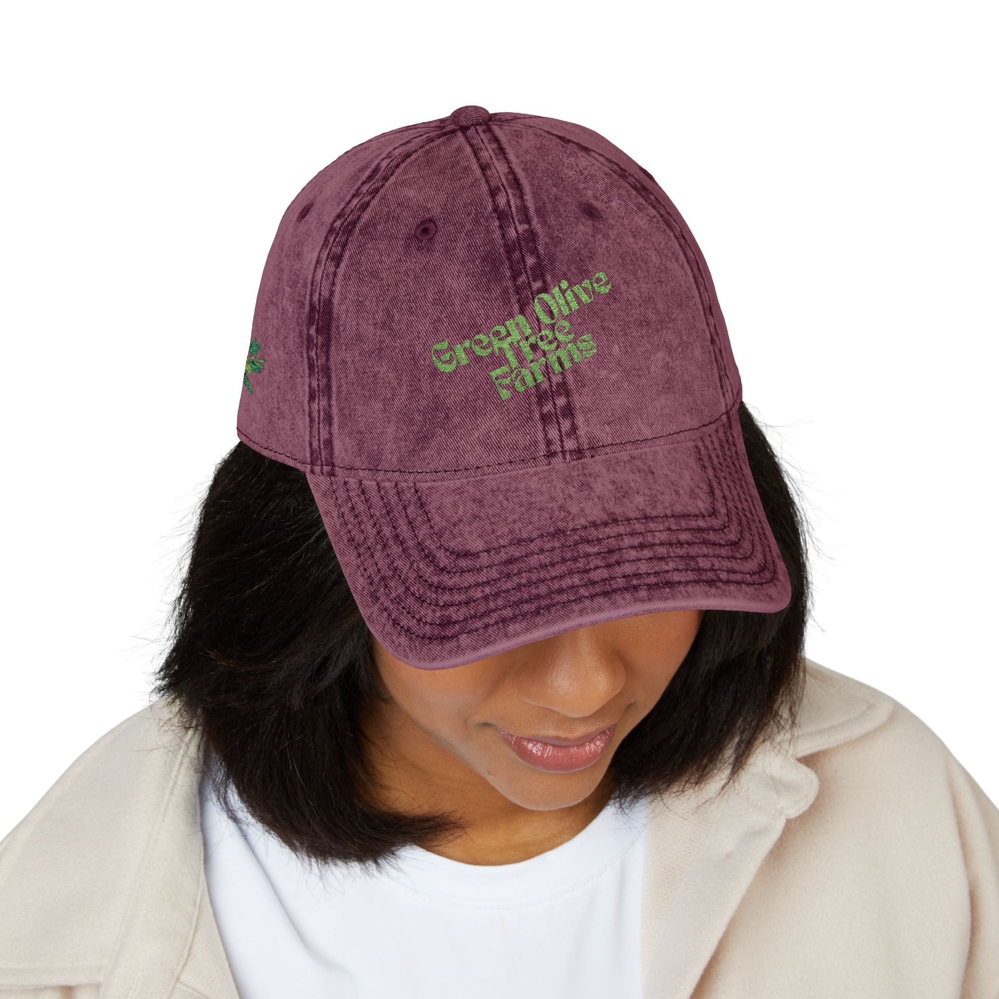 Vintage Embroidered Cap — 'Green Vibes' Distressed Hat