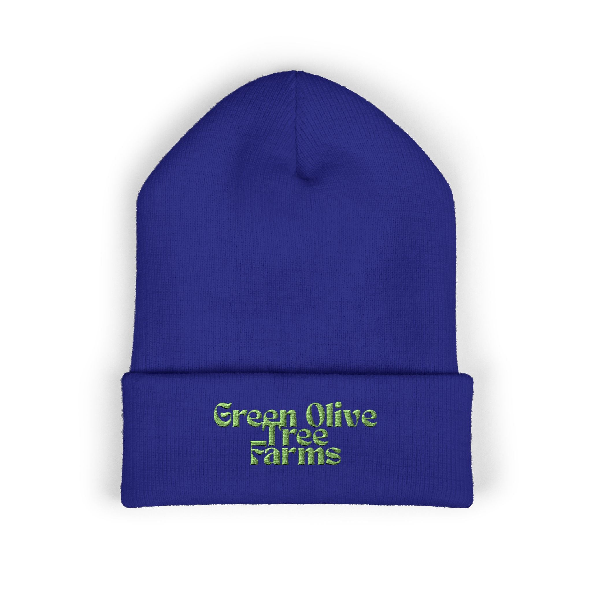 Embroidered 'Green Olive Tree Farms' Cuffed Beanie