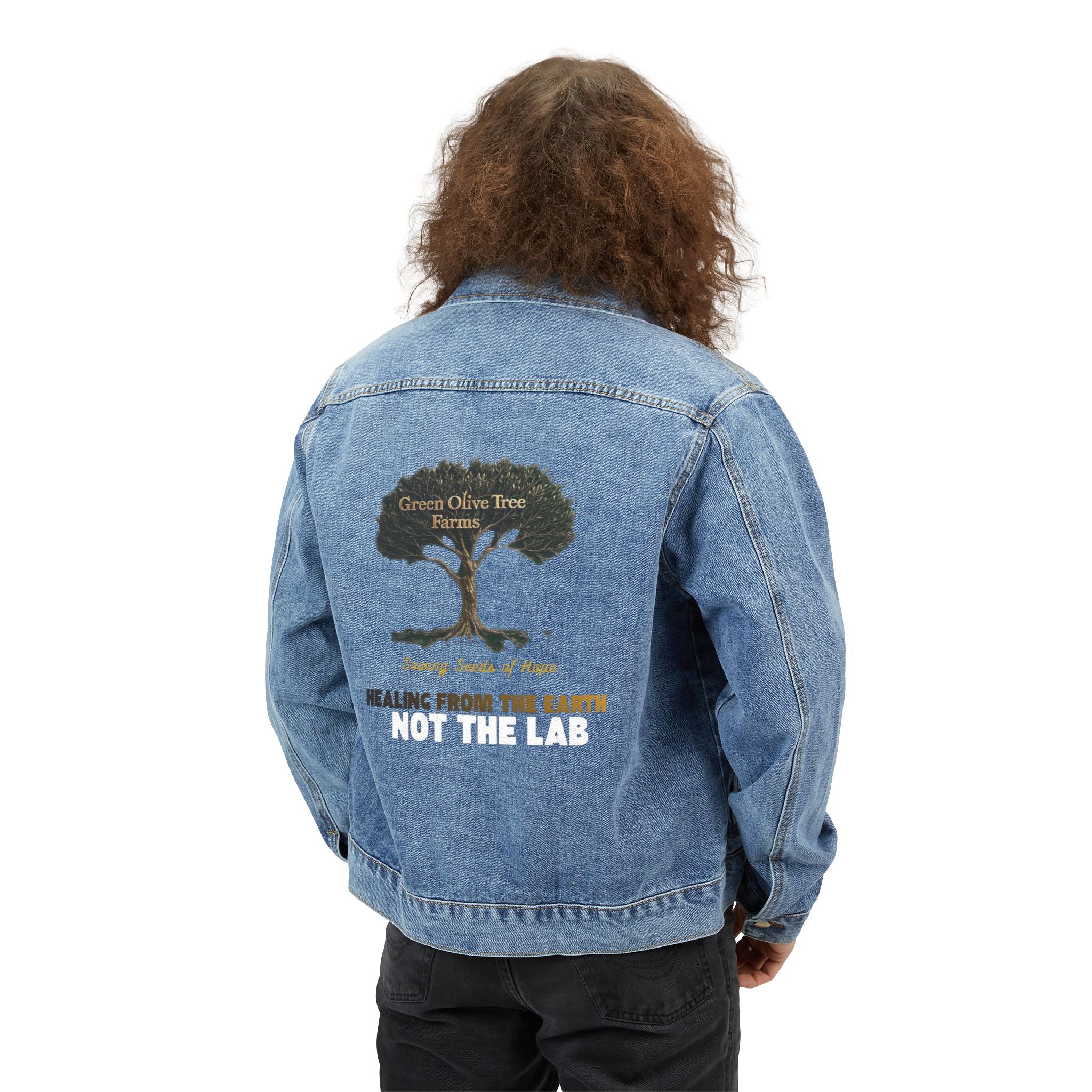 Denim Jacket — 'Not the Lab' Olive Tree Graphic Back Jacket