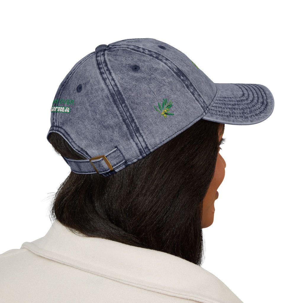 Vintage Embroidered Cap — 'Green Vibes' Distressed Hat