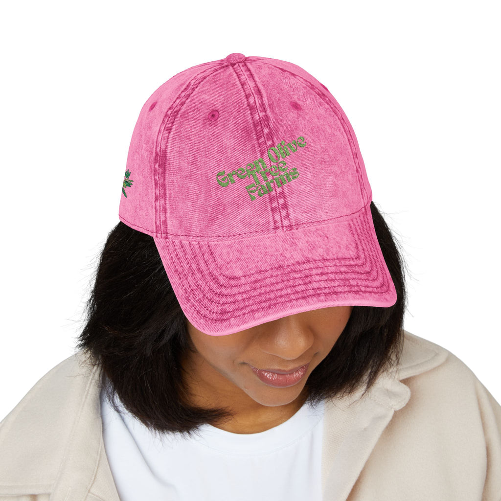 Vintage Embroidered Cap — 'Green Vibes' Distressed Hat