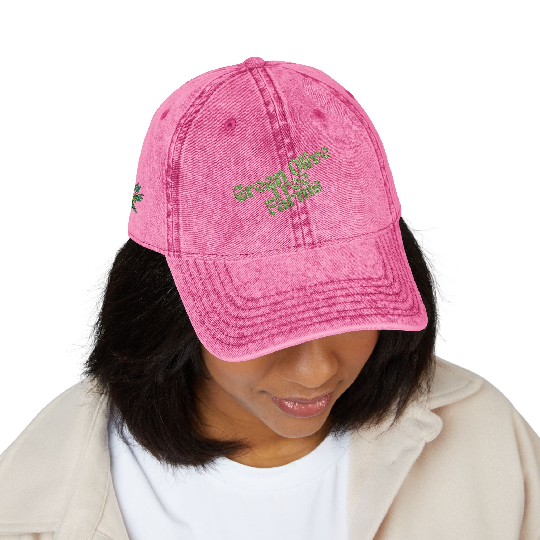 Vintage Embroidered Cap — 'Green Vibes' Distressed Hat