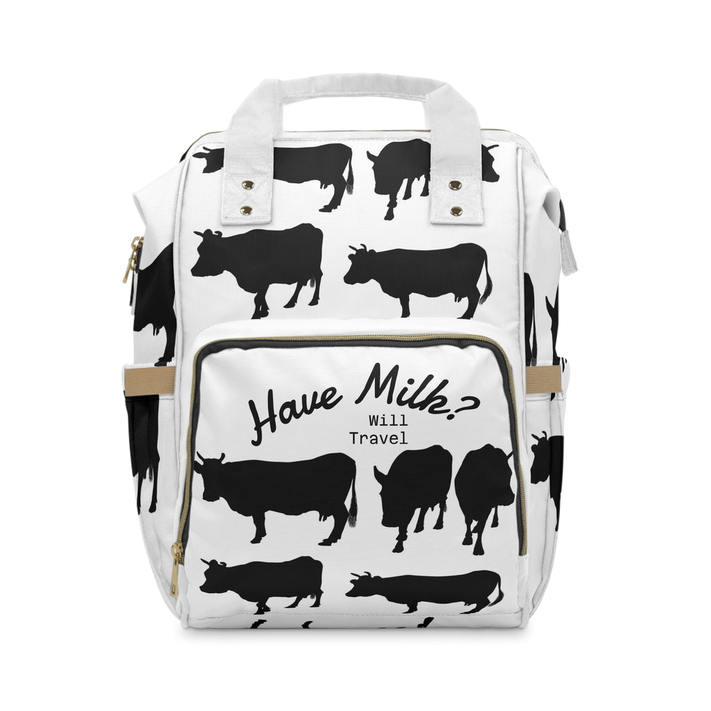 Diaper Backpack — Black Cow Silhouette Print Multifunctional Nursery Bag