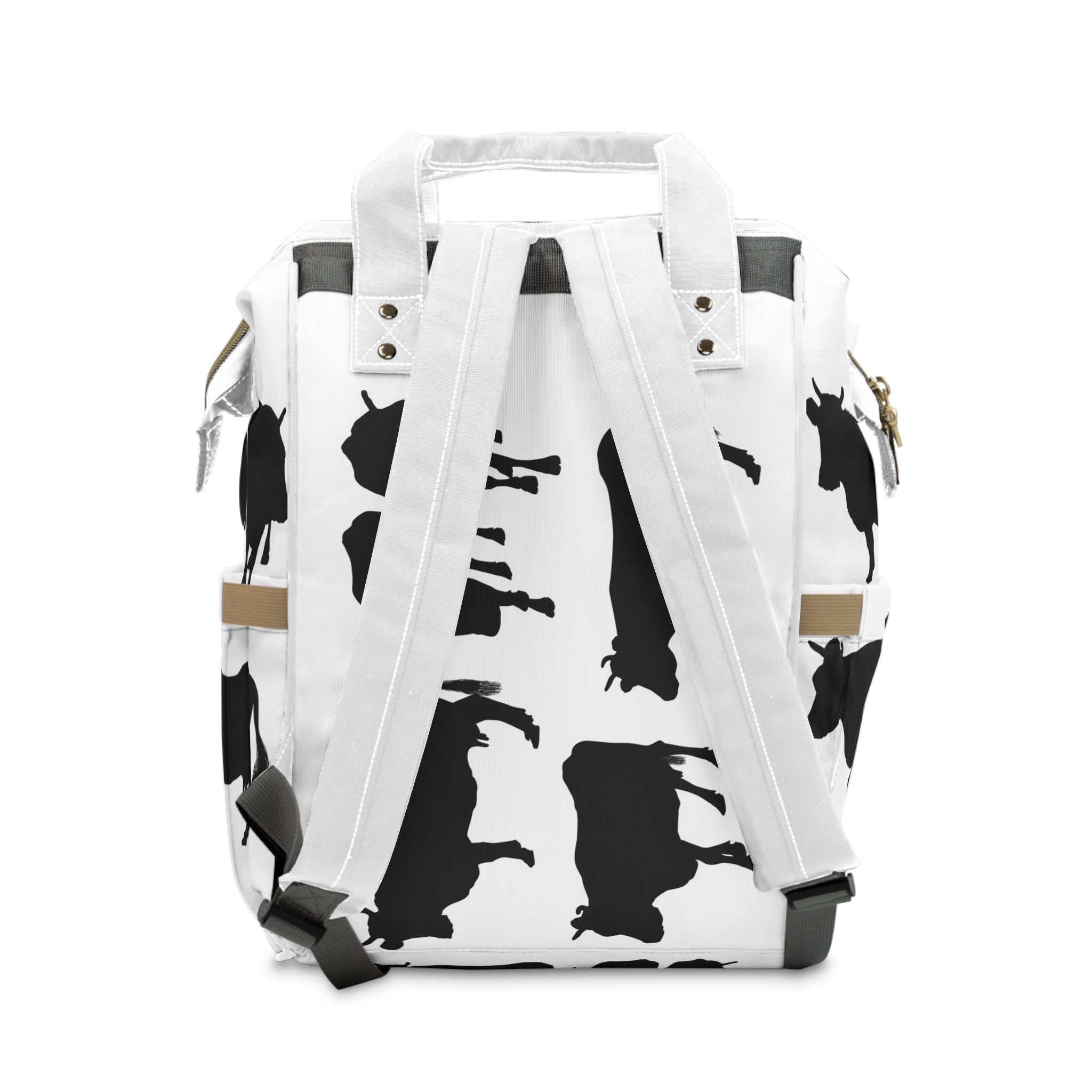 Diaper Backpack — Black Cow Silhouette Print Multifunctional Nursery Bag