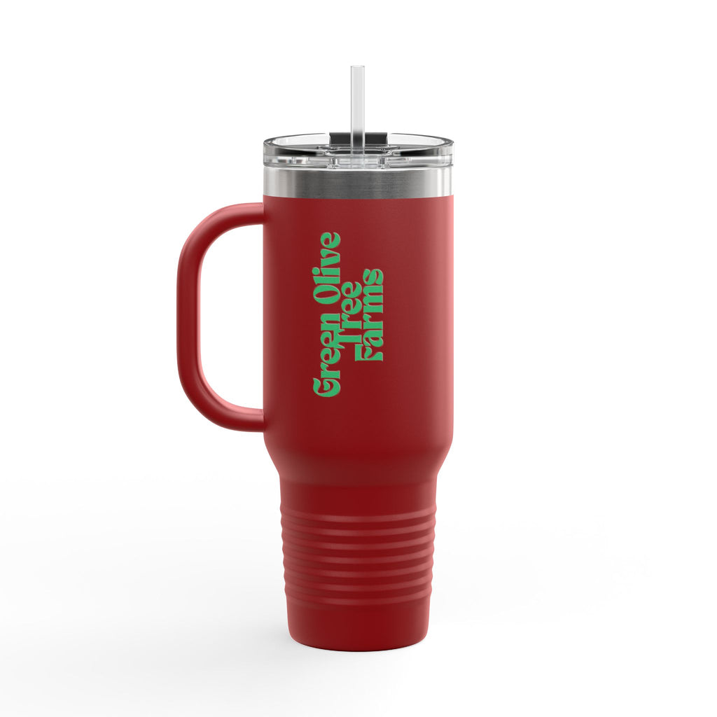 40oz Insulated Travel Mug – Green Olive Tree Farms Logo (Large Handle, Double-Wall Stainless)