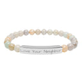 Engraved Natural Stone Stretch Bracelet — "Love Your Neighbor" Bar