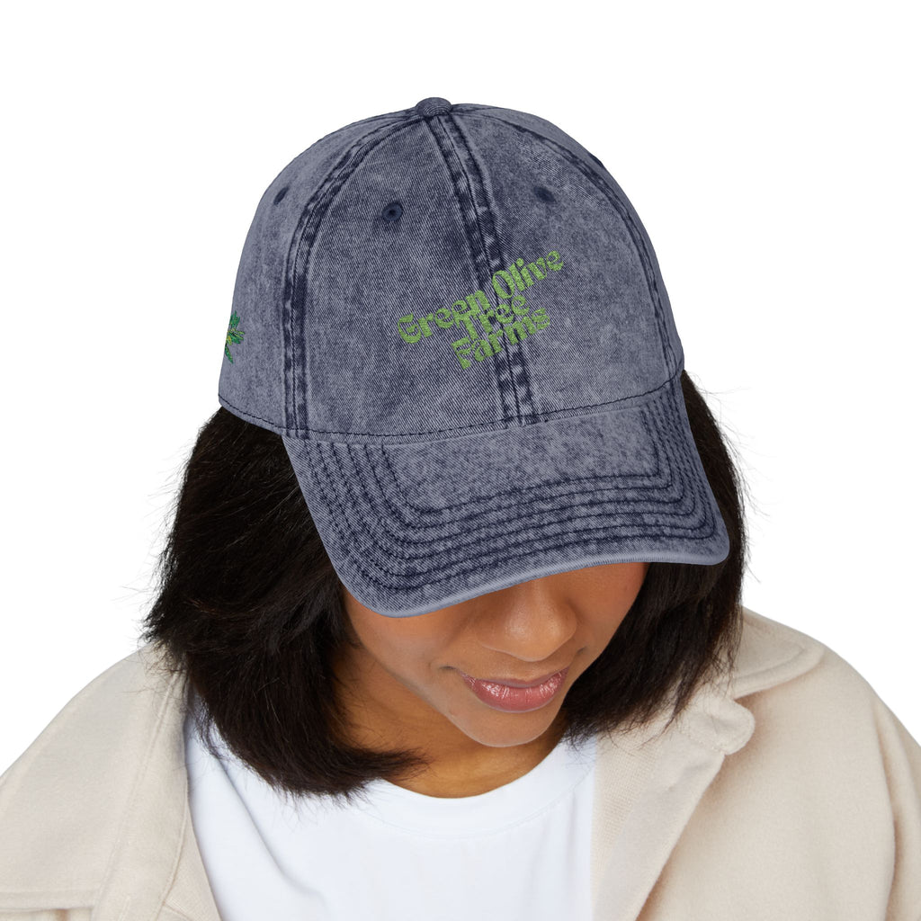 Vintage Embroidered Cap — 'Green Vibes' Distressed Hat