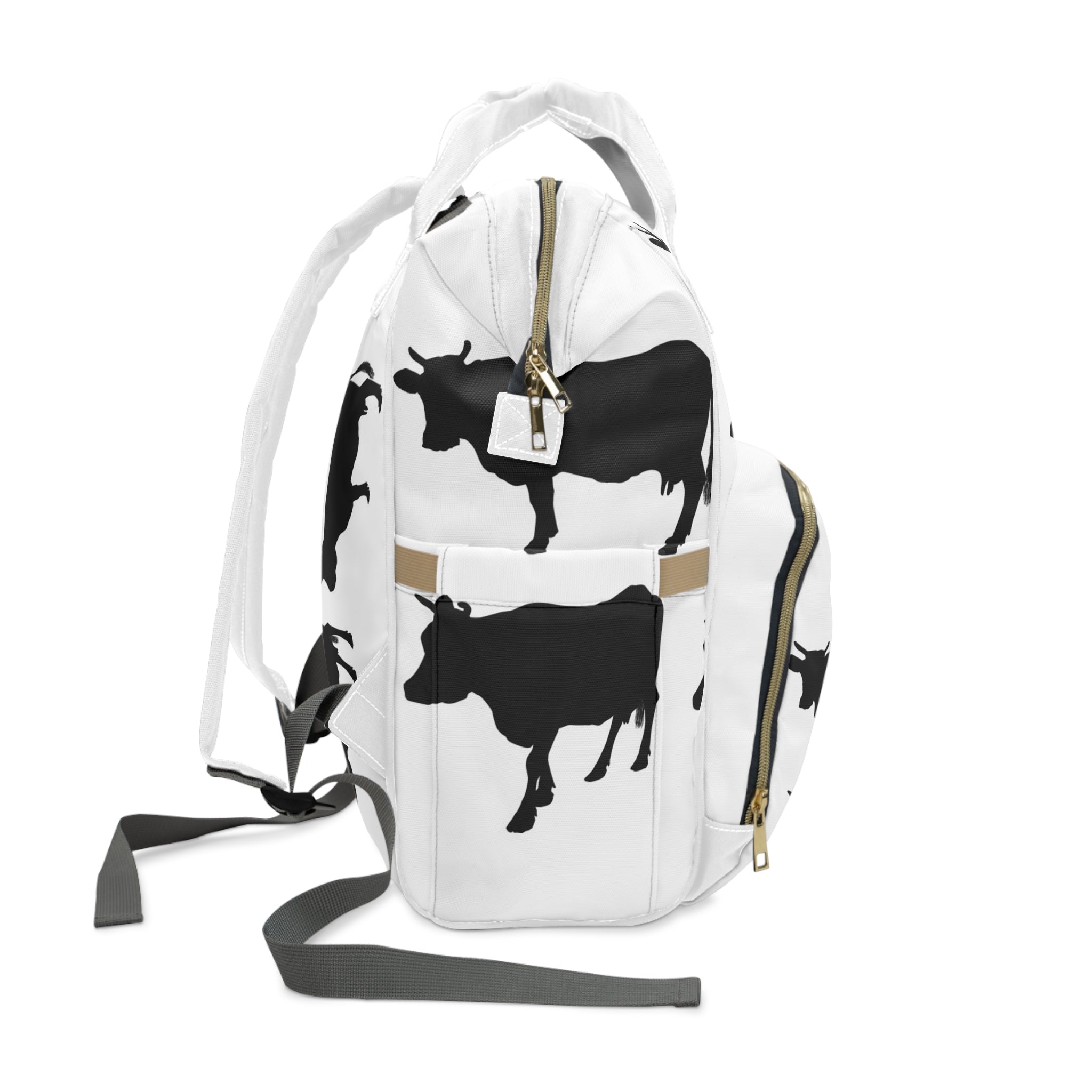 Diaper Backpack — Black Cow Silhouette Print Multifunctional Nursery Bag