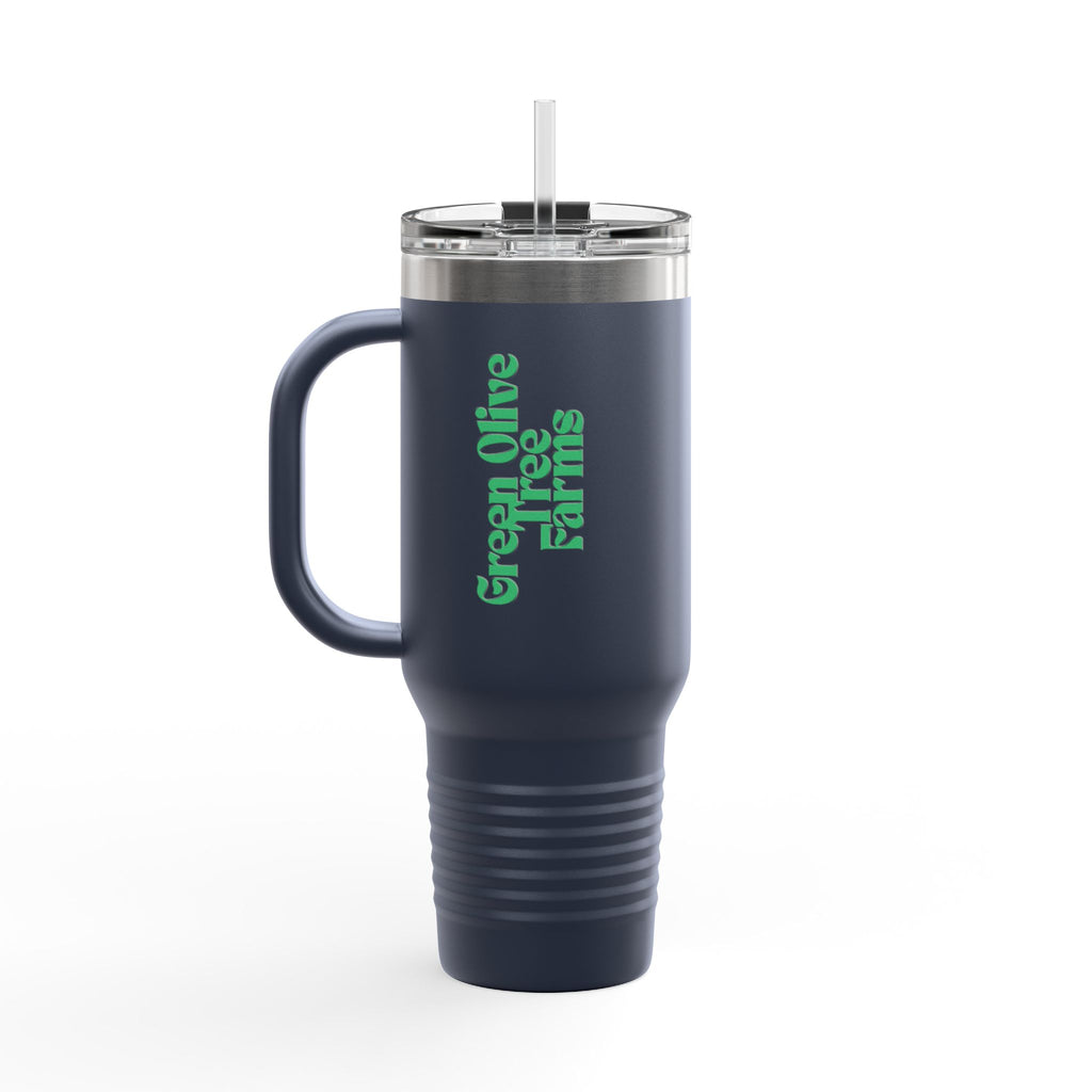 40oz Insulated Travel Mug – Green Olive Tree Farms Logo (Large Handle, Double-Wall Stainless)