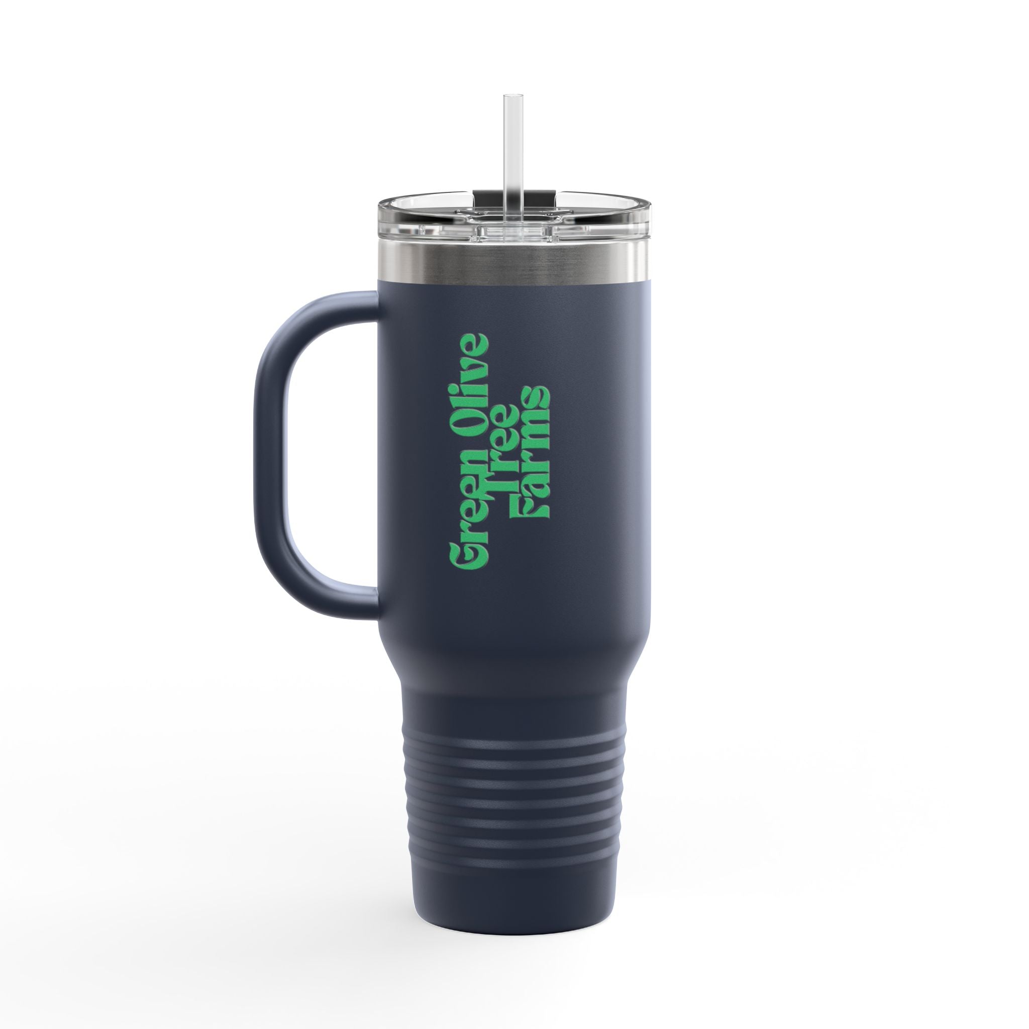 40oz Insulated Travel Mug – Green Olive Tree Farms Logo (Large Handle, Double-Wall Stainless)