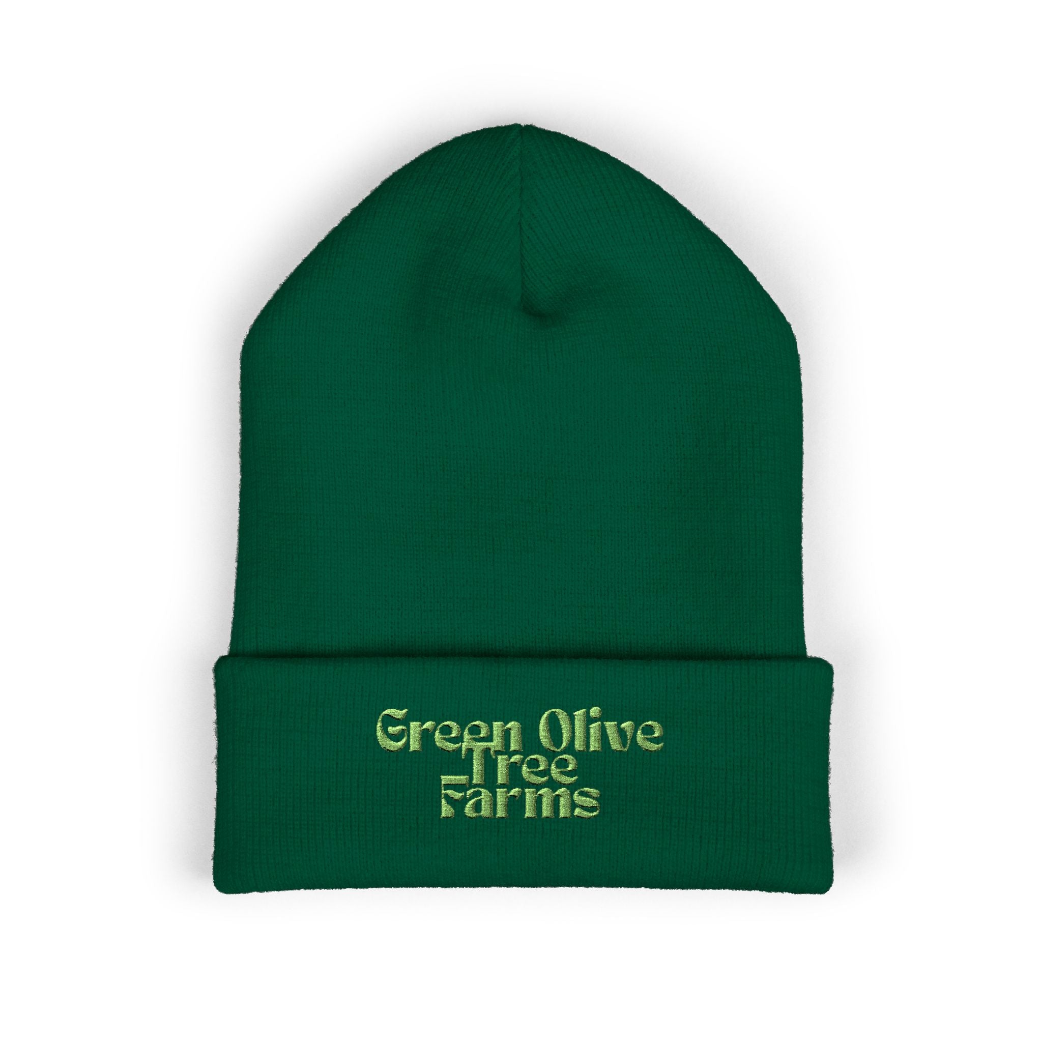 Embroidered 'Green Olive Tree Farms' Cuffed Beanie