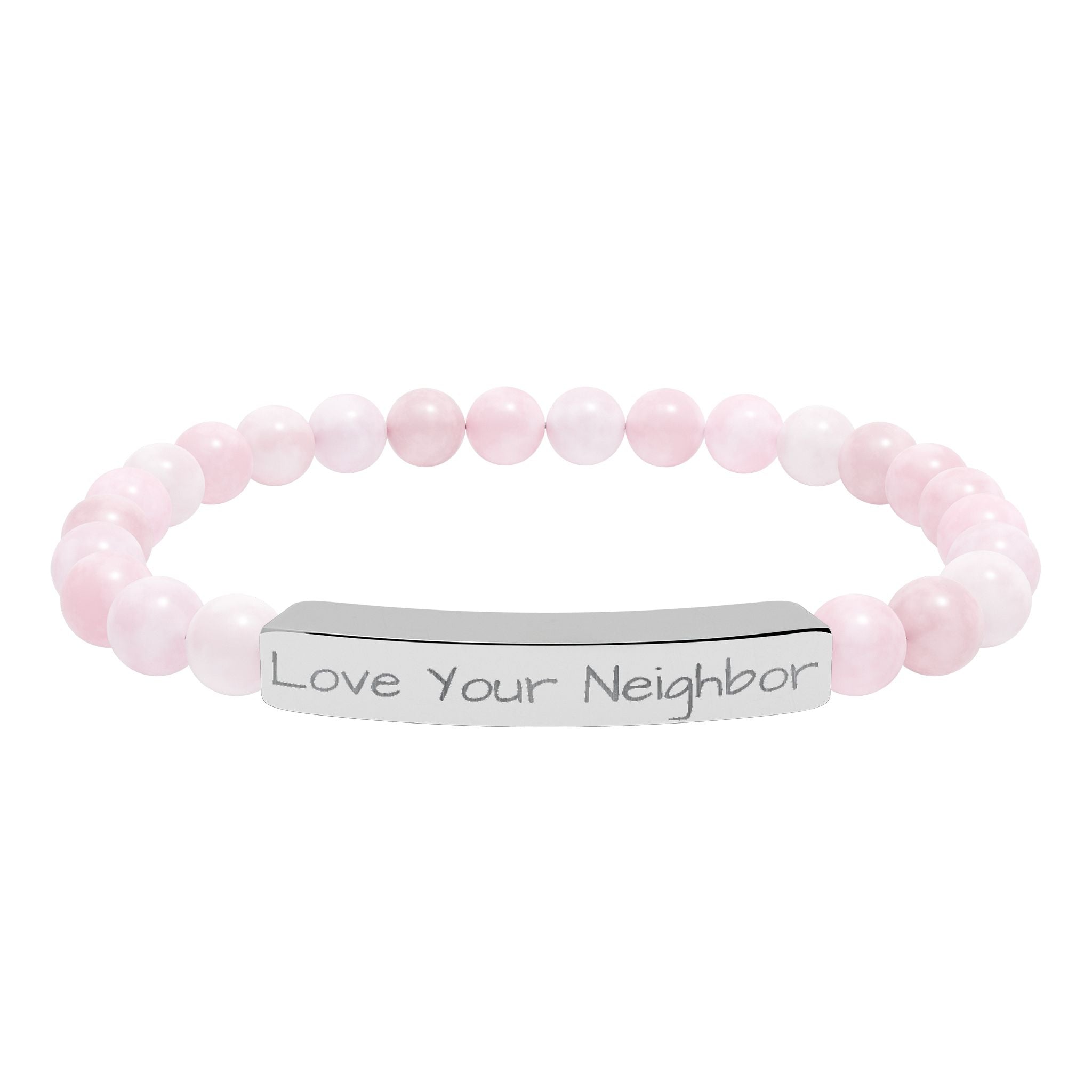 Engraved Natural Stone Stretch Bracelet — "Love Your Neighbor" Bar