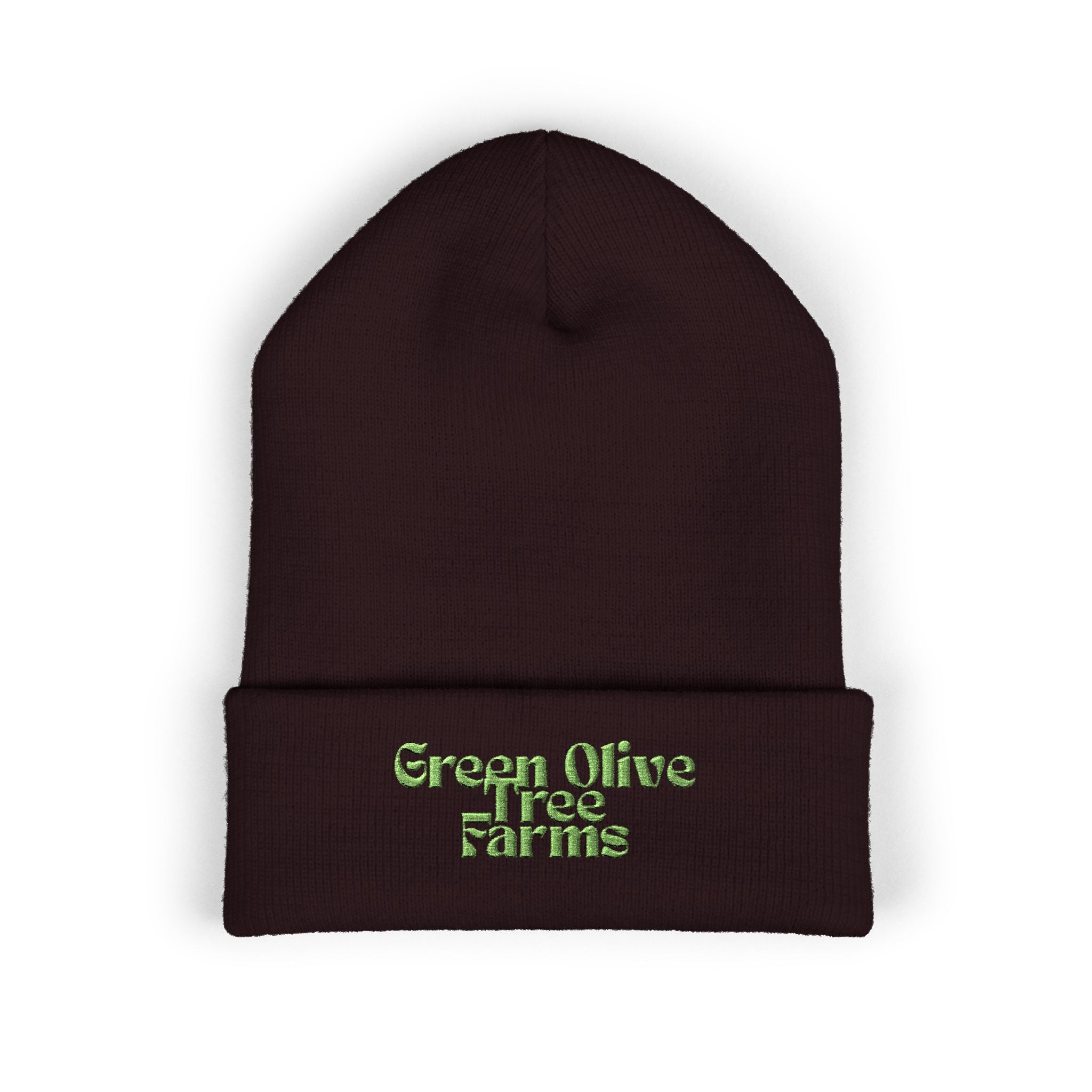 Embroidered 'Green Olive Tree Farms' Cuffed Beanie
