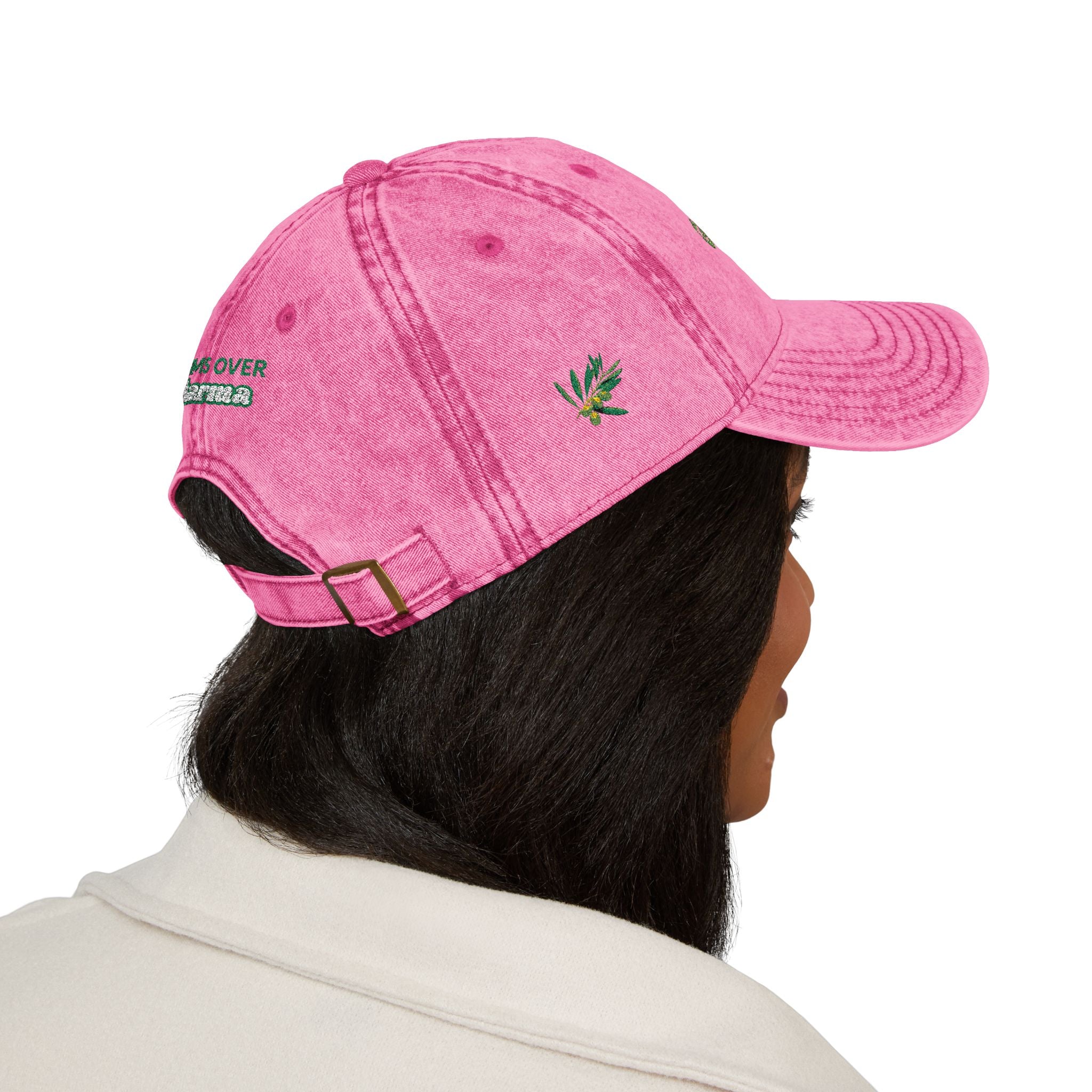 Vintage Embroidered Cap — 'Green Vibes' Distressed Hat
