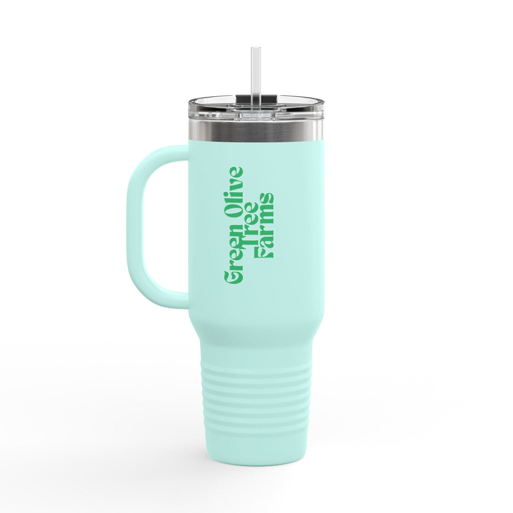 40oz Insulated Travel Mug – Green Olive Tree Farms Logo (Large Handle, Double-Wall Stainless)