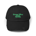 Distressed Baseball Cap — "Green Olive Tree Farms" Retro Script