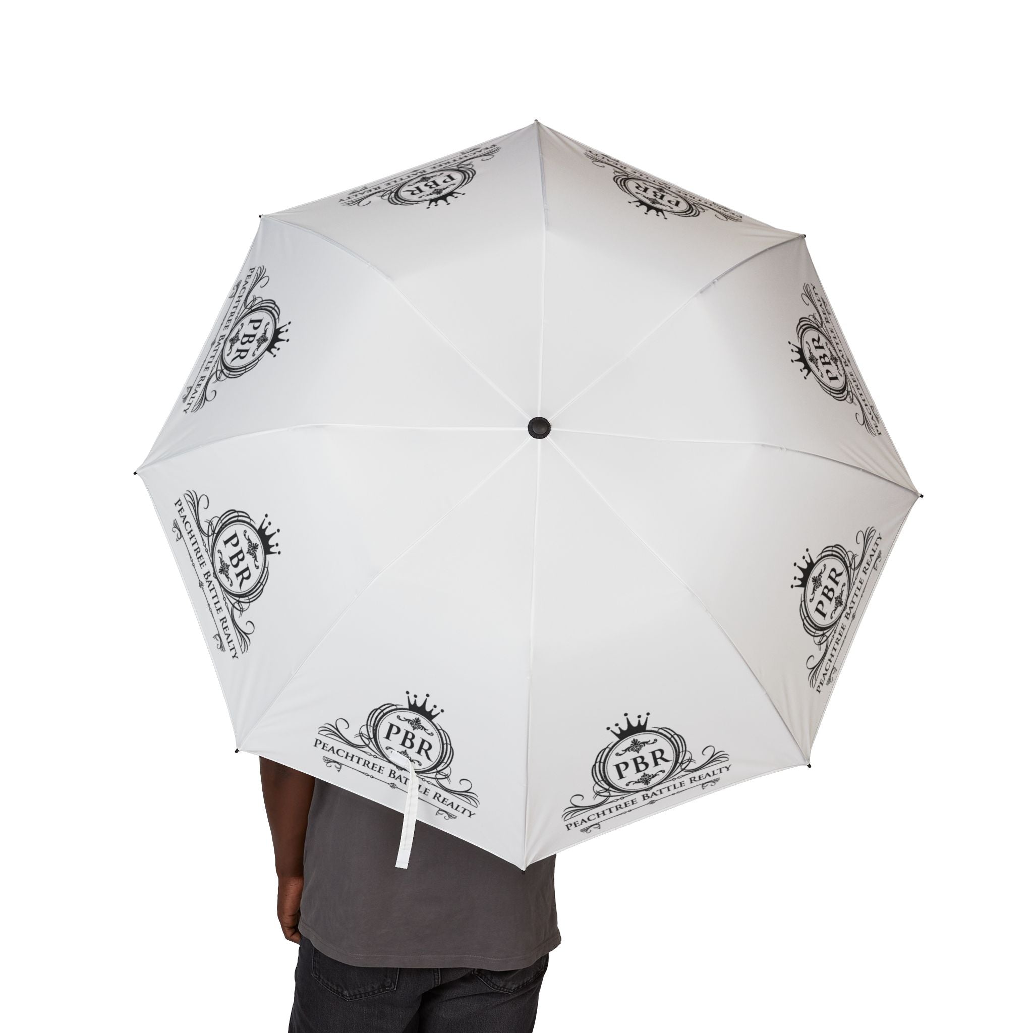 Foldable Semi-Automatic Umbrella — Compact Rain Shield with Classic Crest Logo