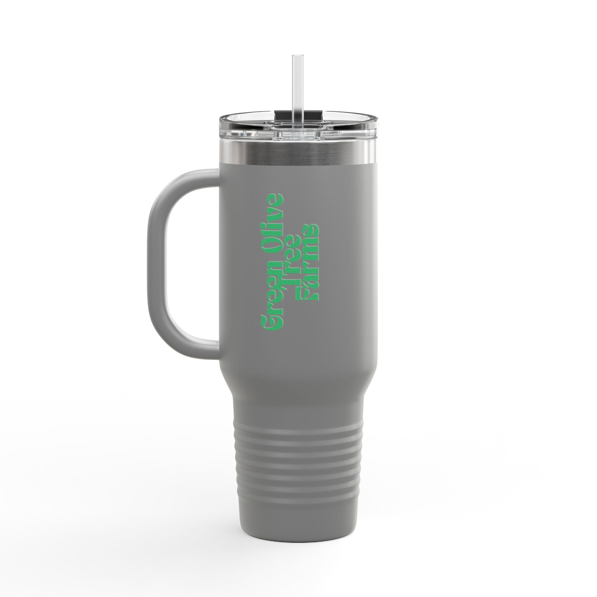 40oz Insulated Travel Mug – Green Olive Tree Farms Logo (Large Handle, Double-Wall Stainless)
