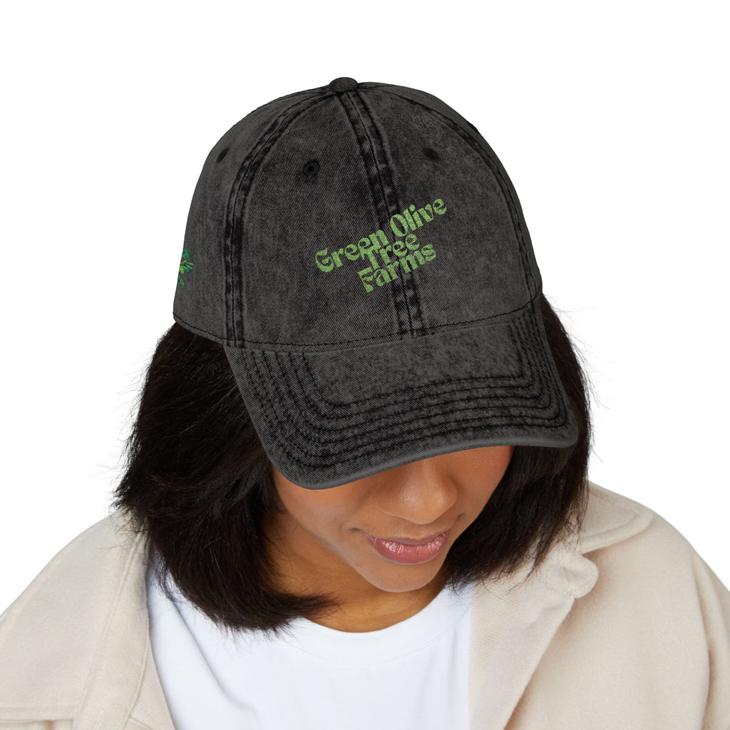 Vintage Embroidered Cap — 'Green Vibes' Distressed Hat