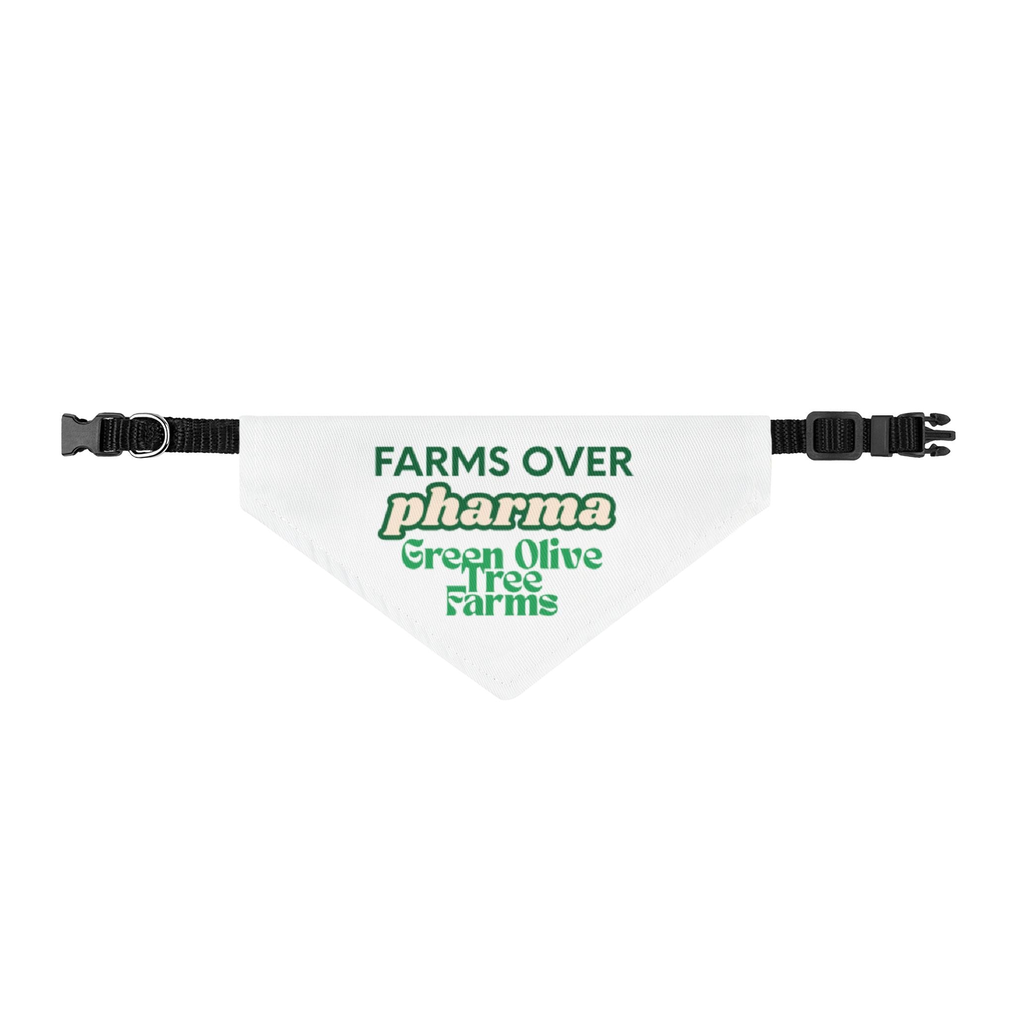 Clip-On Pet Bandana — “Farms Over Pharma” Green Olive Tree Farm Dog Bandana