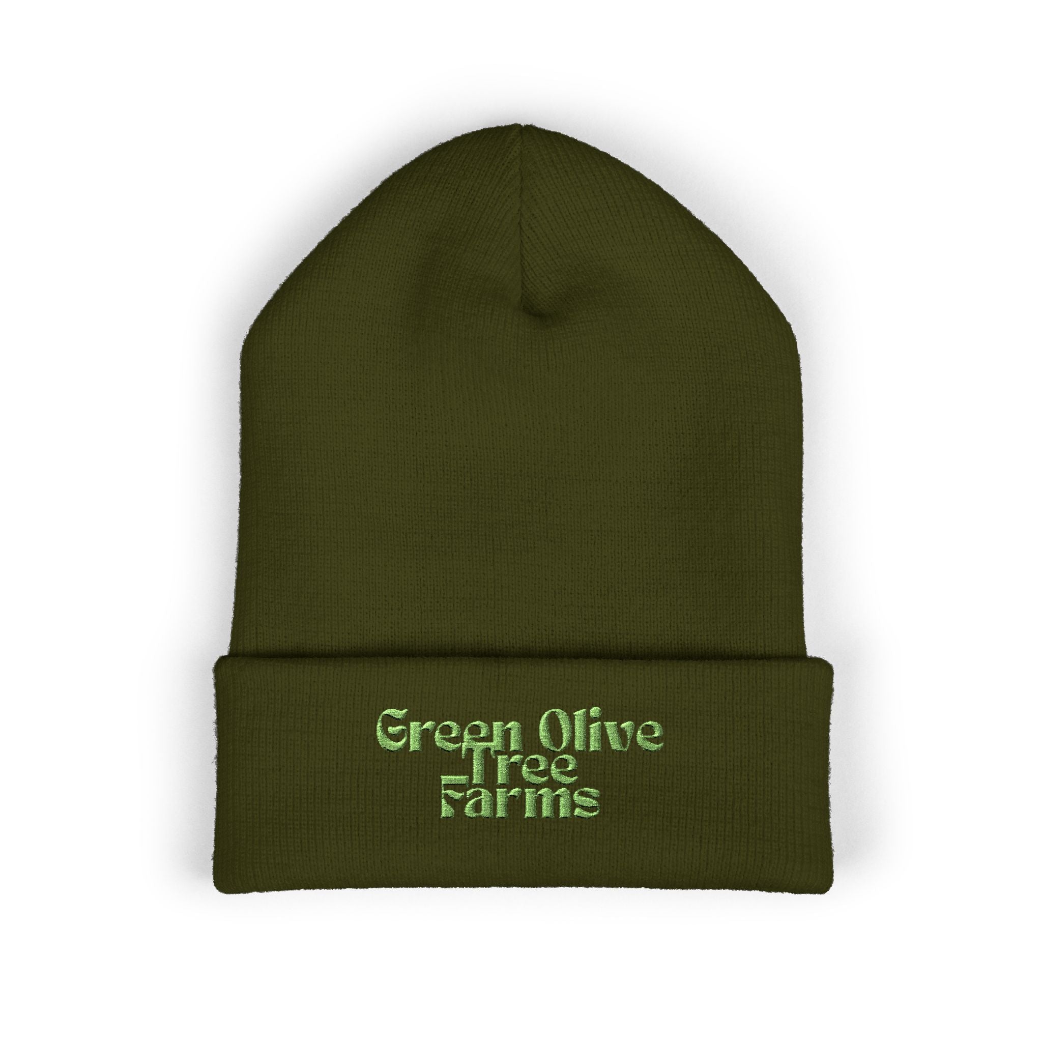 Embroidered 'Green Olive Tree Farms' Cuffed Beanie