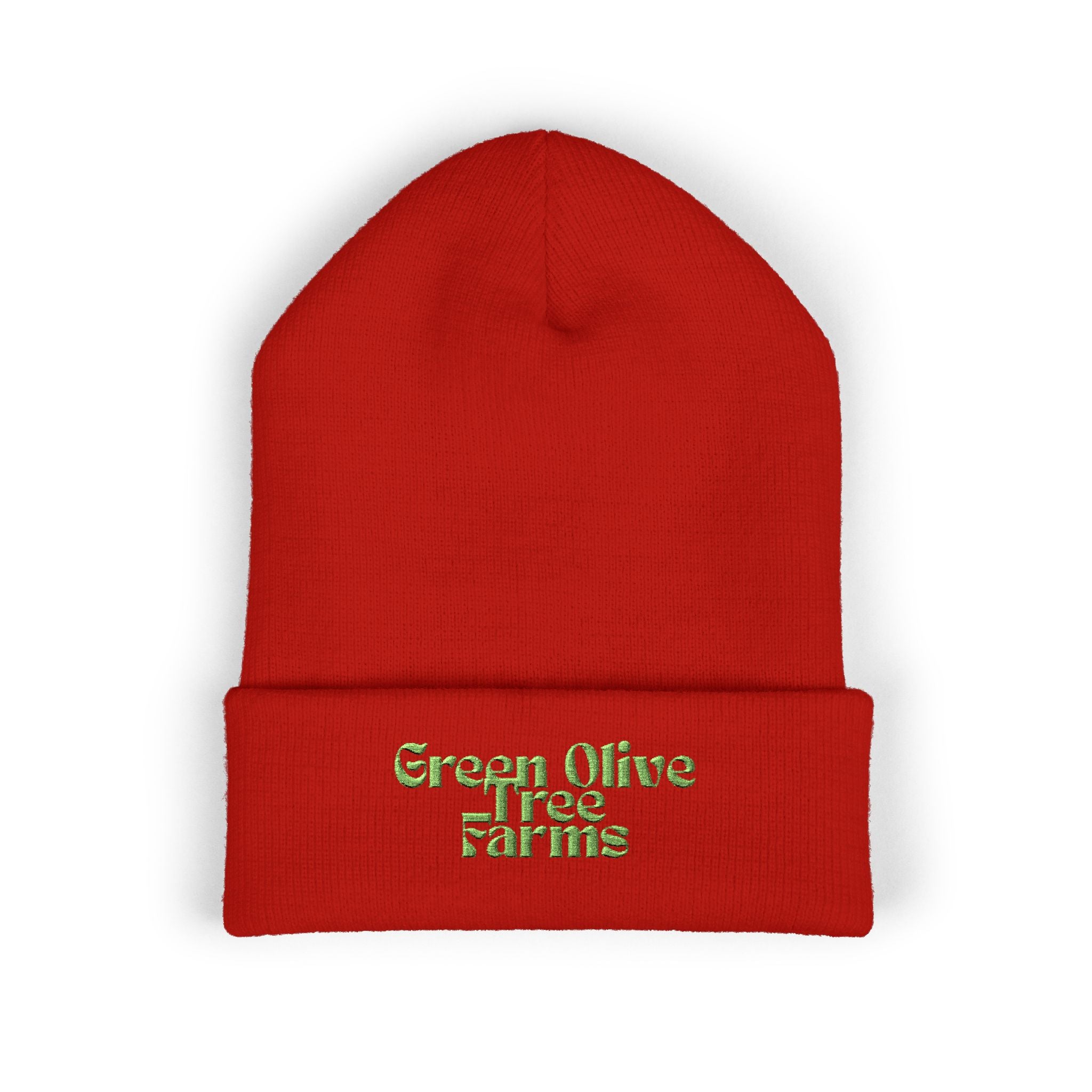 Embroidered 'Green Olive Tree Farms' Cuffed Beanie