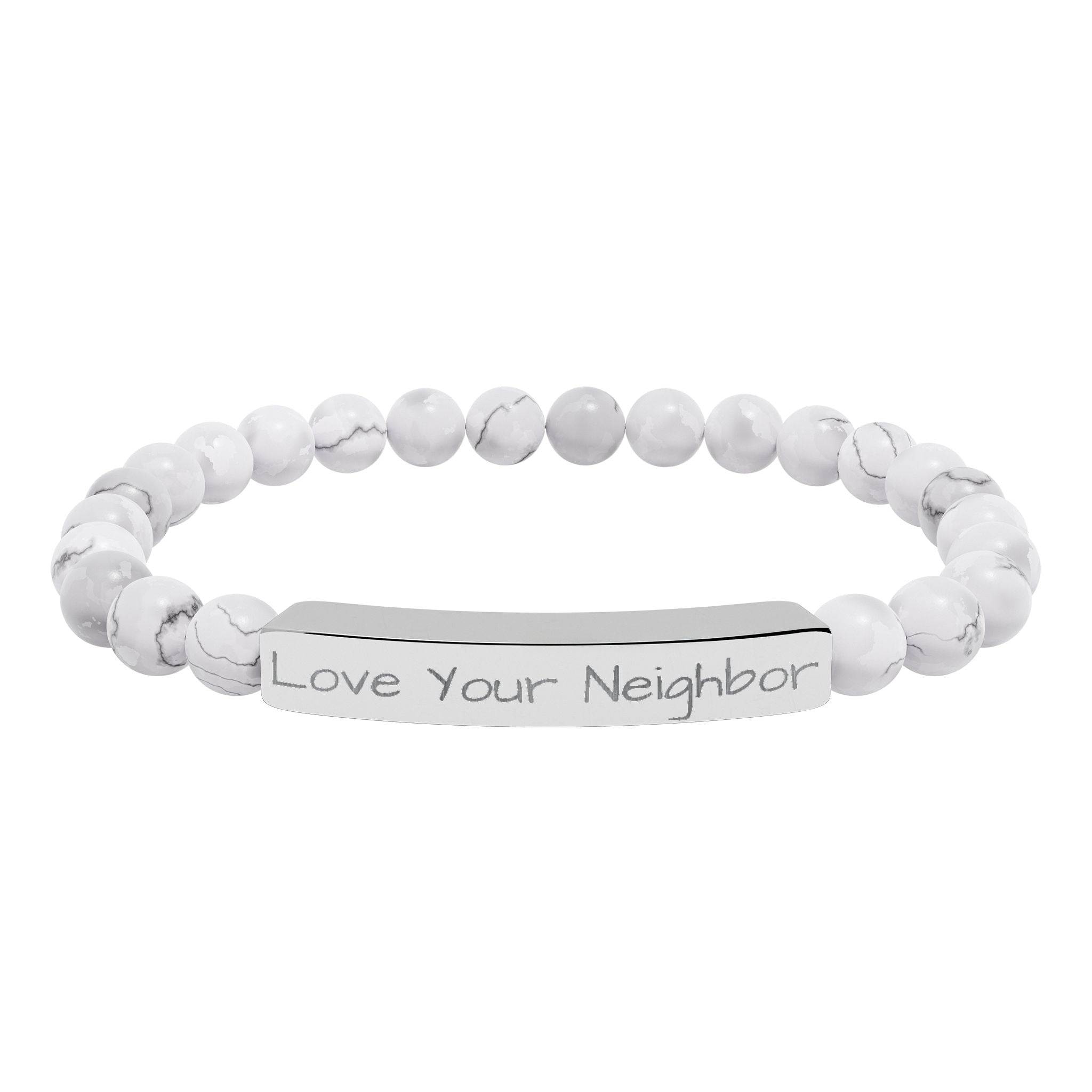 Engraved Natural Stone Stretch Bracelet — "Love Your Neighbor" Bar