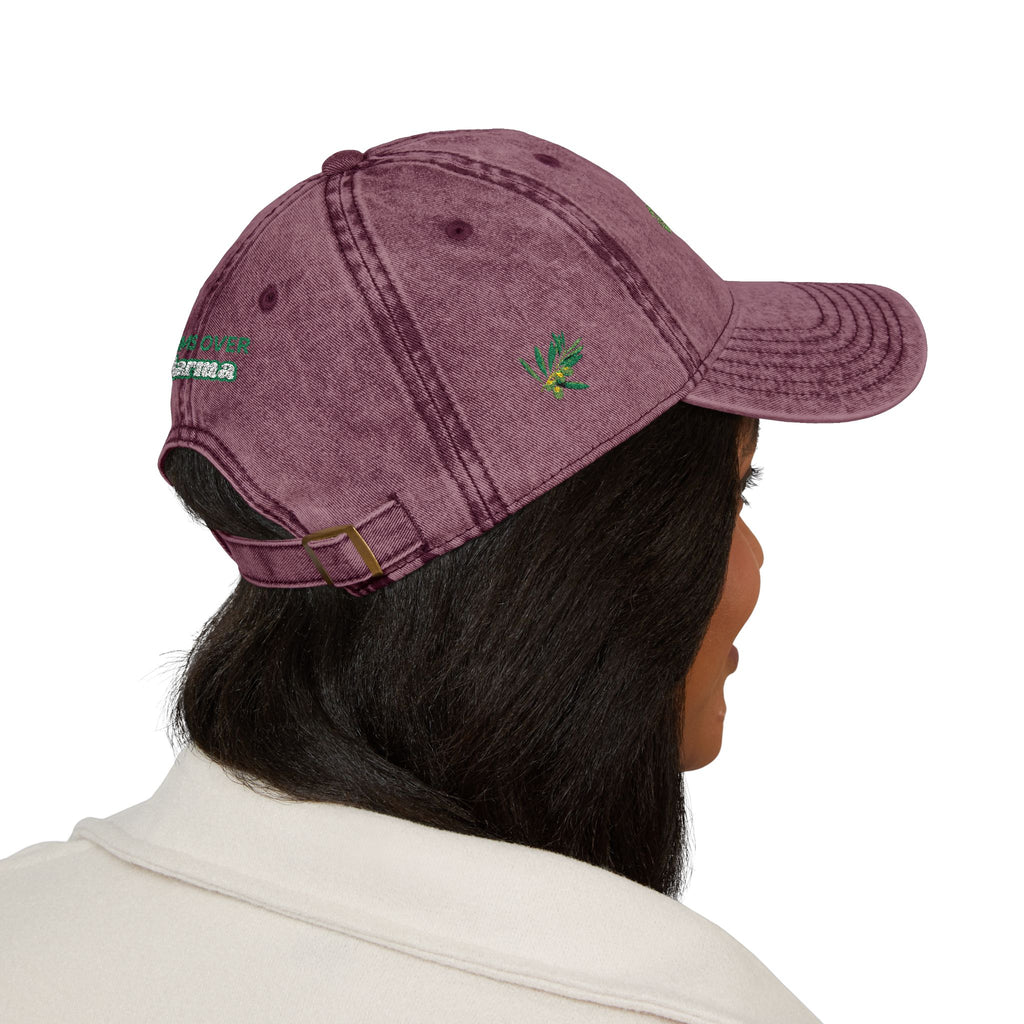 Vintage Embroidered Cap — 'Green Vibes' Distressed Hat