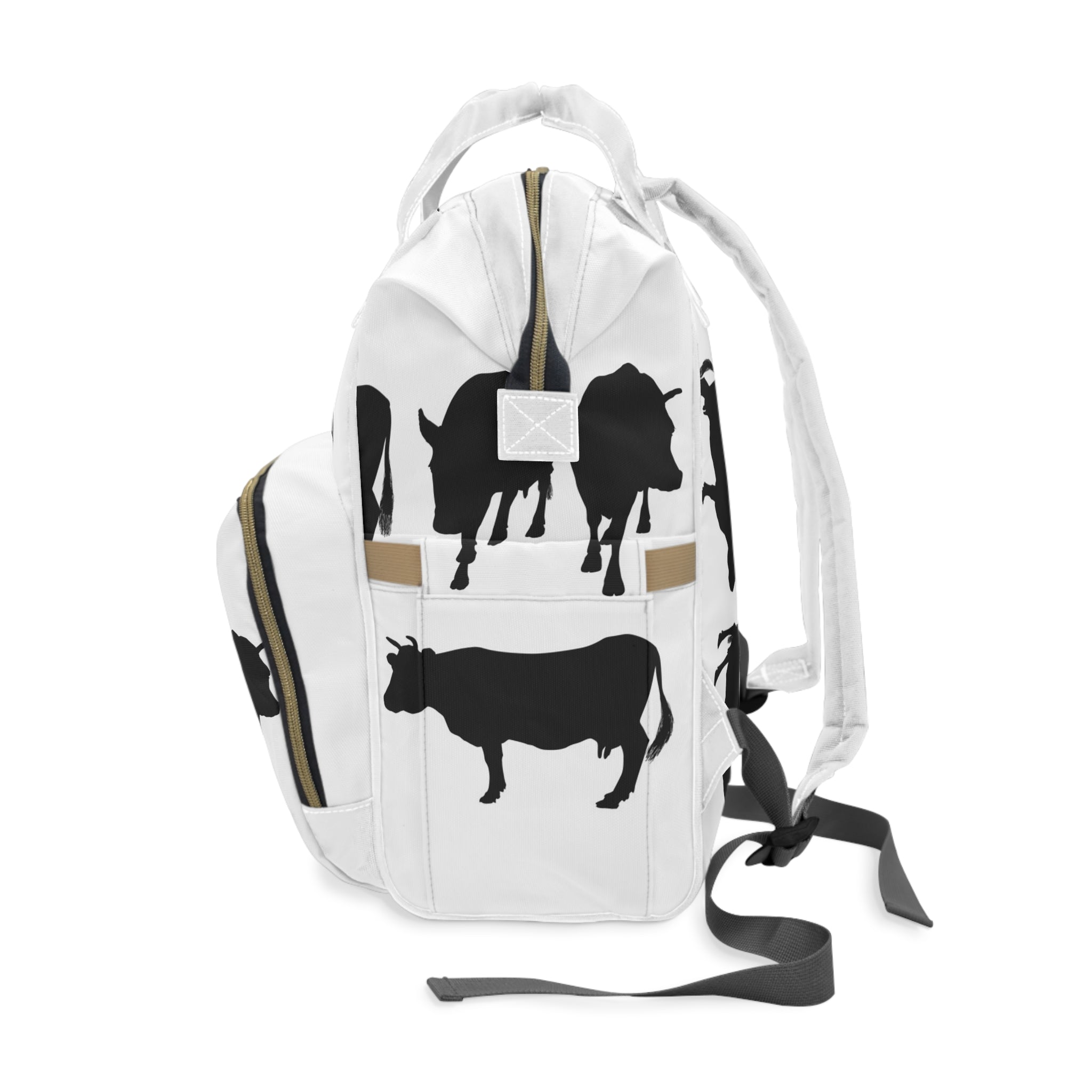 Diaper Backpack — Black Cow Silhouette Print Multifunctional Nursery Bag